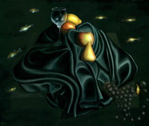 Surrealistic oil painting: Still Life with Puffers